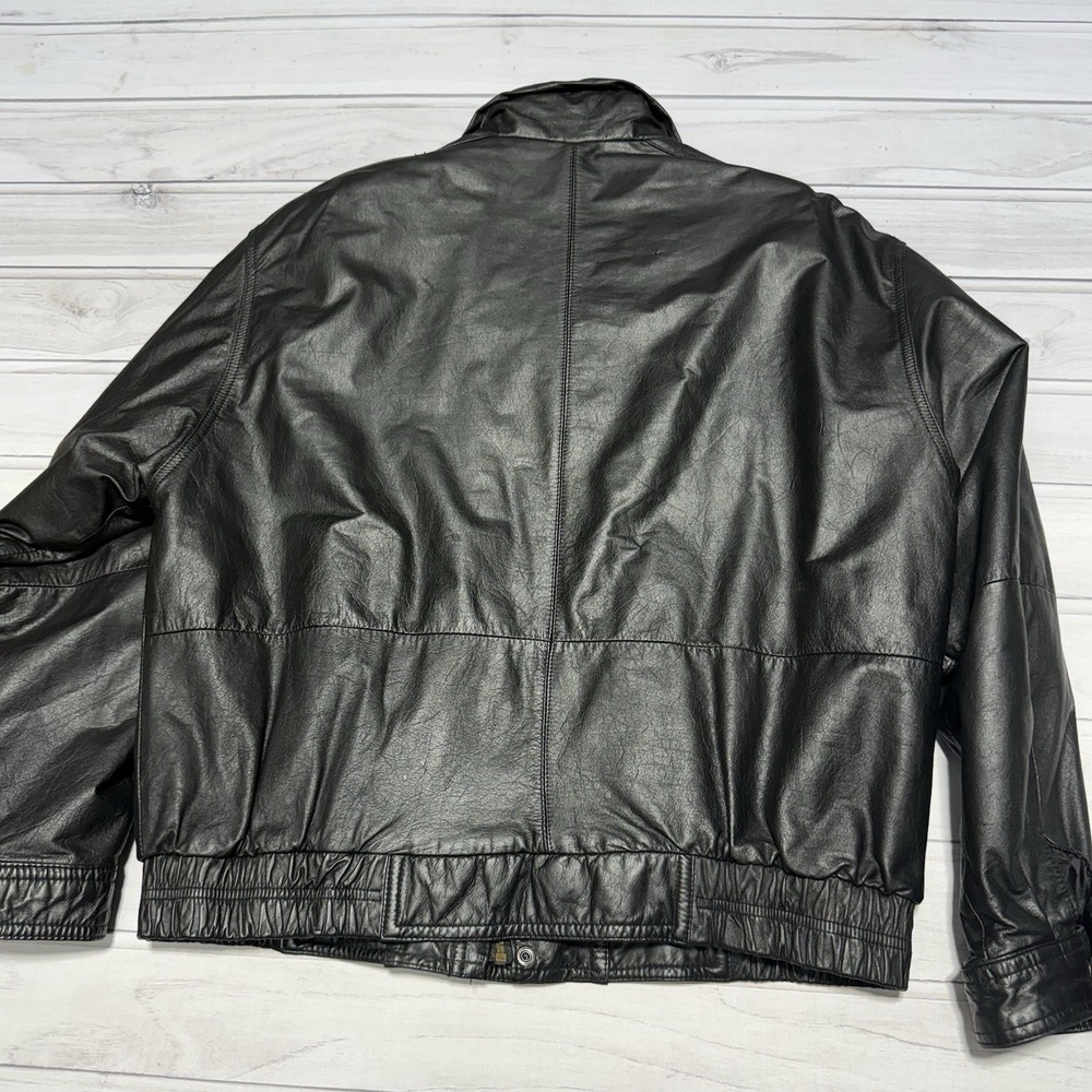 Vintage Members Only Bomber Jacket Mens Large Black Leather Coat Quilted Lining - Picture 4 of 9